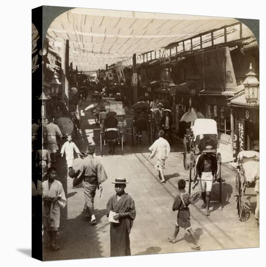 Midsummer Traffic under the Awnings of Shijo Bashidori, a Busy Thoroughfare of Kyoto, Japan, 1904-Underwood & Underwood-Stretched Canvas