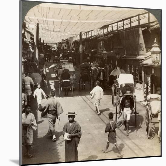 Midsummer Traffic under the Awnings of Shijo Bashidori, a Busy Thoroughfare of Kyoto, Japan, 1904-Underwood & Underwood-Mounted Photographic Print