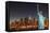 Midtown Manhattan Skyline and the Statue of Liberty at Night, New York City-Zigi-Framed Stretched Canvas