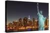 Midtown Manhattan Skyline and the Statue of Liberty at Night, New York City-Zigi-Stretched Canvas