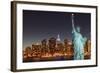 Midtown Manhattan Skyline and the Statue of Liberty at Night, New York City-Zigi-Framed Photographic Print