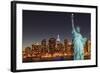 Midtown Manhattan Skyline and the Statue of Liberty at Night, New York City-Zigi-Framed Photographic Print