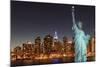 Midtown Manhattan Skyline and the Statue of Liberty at Night, New York City-Zigi-Mounted Photographic Print