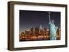 Midtown Manhattan Skyline and the Statue of Liberty at Night, New York City-Zigi-Framed Photographic Print