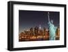 Midtown Manhattan Skyline and the Statue of Liberty at Night, New York City-Zigi-Framed Photographic Print