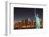 Midtown Manhattan Skyline and the Statue of Liberty at Night, New York City-Zigi-Framed Photographic Print