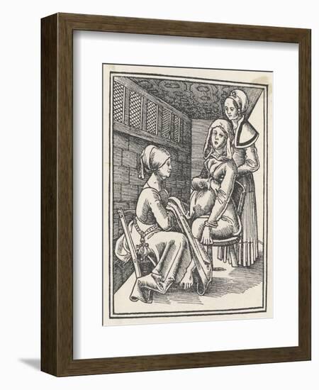 Midwife Discreetly Helps to Deliver a Child While a Friend Supports the Mother-null-Framed Art Print