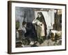Midwife Showing new Baby to Father Whose Wife Has Died in Childbirth-null-Framed Giclee Print