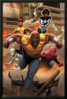 Mighty Avengers #1 Cover: Cage, Like, White Tiger, Spider-Man, Power Man, Spectrum-Greg Land-Lamina Framed Poster