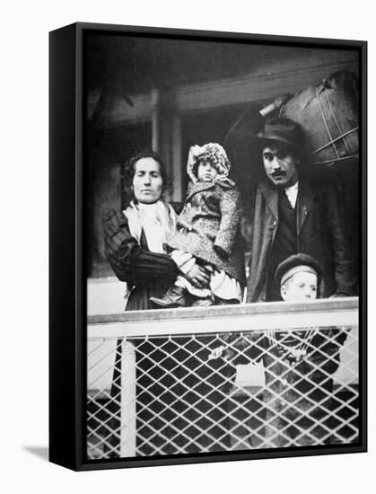 Migrant Italian Family on the Ferry from Ellis Island to New York City, 1905-null-Framed Stretched Canvas