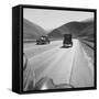 Migrants' Old Car Travels on the Three Lane Highway in California, 1939-null-Framed Stretched Canvas
