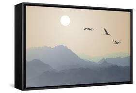 Migrating Cranes to the Sun over the Mountains-Protasov AN-Framed Stretched Canvas