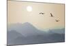 Migrating Cranes to the Sun over the Mountains-Protasov AN-Mounted Photographic Print