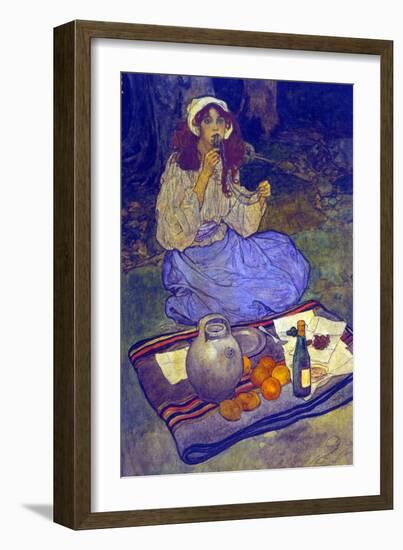 Miguela, Kneeling Still, Put it to Her Lip-Elizabeth Shippen Green-Framed Art Print