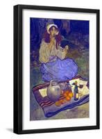 Miguela, Kneeling Still, Put it to Her Lip-Elizabeth Shippen Green-Framed Art Print