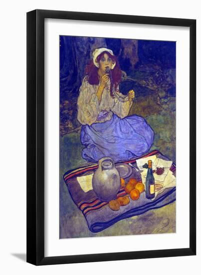 Miguela, Kneeling Still, Put it to Her Lip-Elizabeth Shippen Green-Framed Art Print