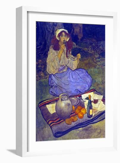 Miguela, Kneeling Still, Put it to Her Lip-Elizabeth Shippen Green-Framed Art Print