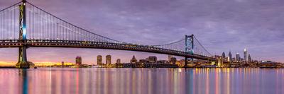 Panoramic View of the Ben Franklin Bridge and Philadelphia Skyline, under a Purple Sunset-Mihai Andritoiu-Stretched Canvas