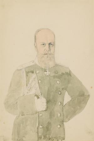 Portrait of Emperor Alexander III (1845-1894) (Pencil and W/C on Paper)