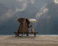 Elephant and Dog Sit Under the Rain-Mike Kiev-Laminated Art Print