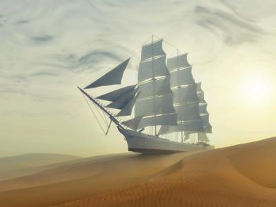 Sailing Ship In Desert
