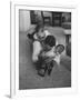 Mike Sibole, Four-Year-Old Recently Blinded to Save His Life, Playing with Father and Brother-Stan Wayman-Framed Photographic Print