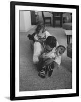 Mike Sibole, Four-Year-Old Recently Blinded to Save His Life, Playing with Father and Brother-Stan Wayman-Framed Photographic Print