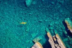 Top View of Kayak Boat Oin Shallow Turquoise Water of Ligurian Sea, Italy-Mikhail Varentsov-Photographic Print