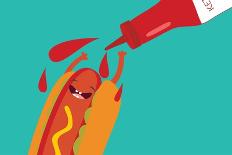 Hot Dog and Ketchup Have Fun. Vector Illustration of Fast Food.-Mila Dubas-Art Print