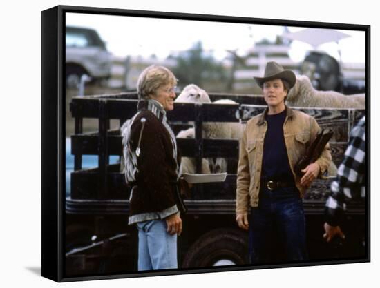 MILAGRO, 1987 directed by ROBERT REDFORD On the set, Robert Redford and Christopher Walken (photo)-null-Framed Stretched Canvas