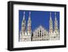 Milan Cathedral. The west facade of the Duomo. The Gothic style cathedral is dedicated to St Mary-Godong-Framed Photographic Print