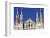 Milan Cathedral. The west facade of the Duomo. The Gothic style cathedral is dedicated to St Mary-Godong-Framed Photographic Print