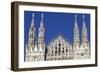 Milan Cathedral. The west facade of the Duomo. The Gothic style cathedral is dedicated to St Mary-Godong-Framed Photographic Print