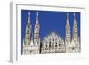 Milan Cathedral. The west facade of the Duomo. The Gothic style cathedral is dedicated to St Mary-Godong-Framed Photographic Print