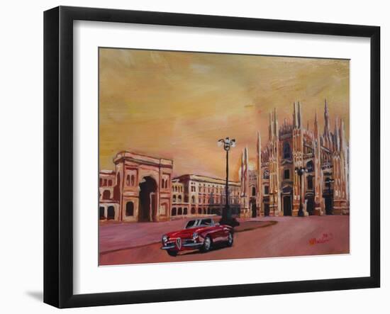 Milan Cathedral with Oldtimer Convertible Alfa Romeo-Markus Bleichner-Framed Art Print