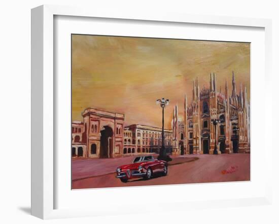 Milan Cathedral with Oldtimer Convertible Alfa Romeo-Markus Bleichner-Framed Art Print