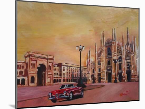 Milan Cathedral with Oldtimer Convertible Alfa Romeo-Markus Bleichner-Mounted Art Print