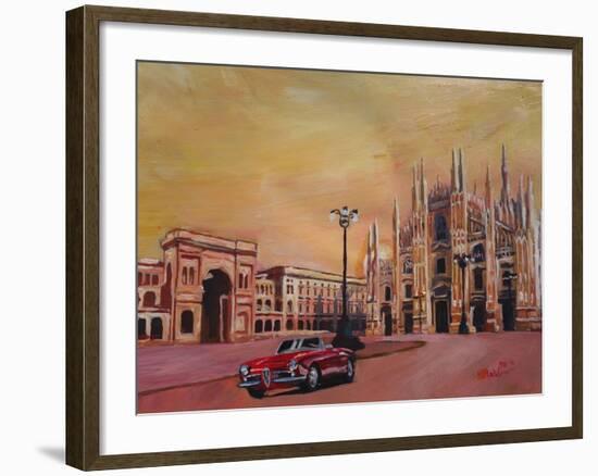 Milan Cathedral with Oldtimer Convertible Alfa Romeo-Markus Bleichner-Framed Art Print