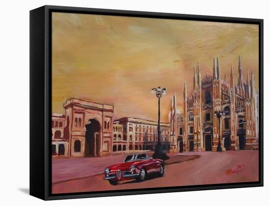 Milan Cathedral with Oldtimer Convertible Alfa Romeo-Markus Bleichner-Framed Stretched Canvas