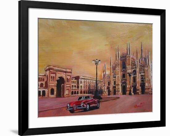 Milan Cathedral with Oldtimer Convertible Alfa Romeo-Markus Bleichner-Framed Art Print