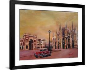 Milan Cathedral with Oldtimer Convertible Alfa Romeo-Markus Bleichner-Framed Art Print