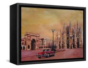 Milan Cathedral with Oldtimer Convertible Alfa Romeo-Markus Bleichner-Framed Stretched Canvas