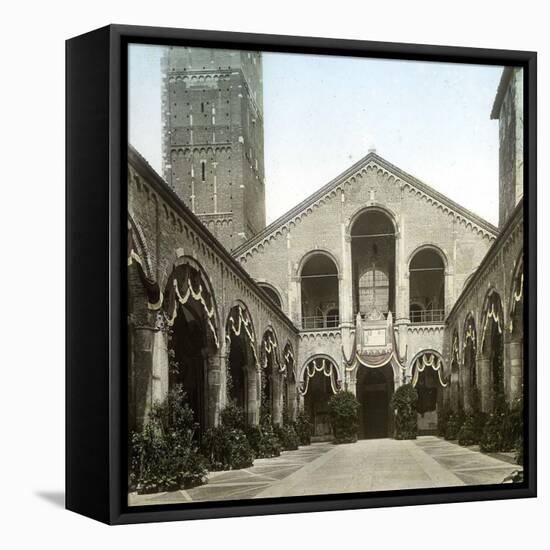 Milan (Italy), the Facade of the San Ambrogio Basilica (XIth-XIIth Centuries), Circa 1890-Leon, Levy et Fils-Framed Stretched Canvas