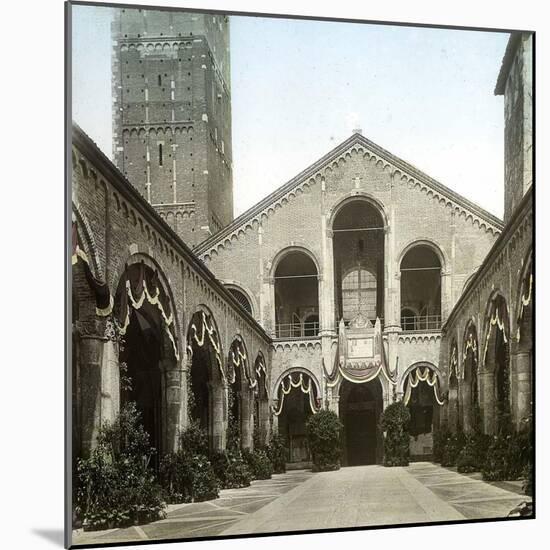 Milan (Italy), the Facade of the San Ambrogio Basilica (XIth-XIIth Centuries), Circa 1890-Leon, Levy et Fils-Mounted Photographic Print