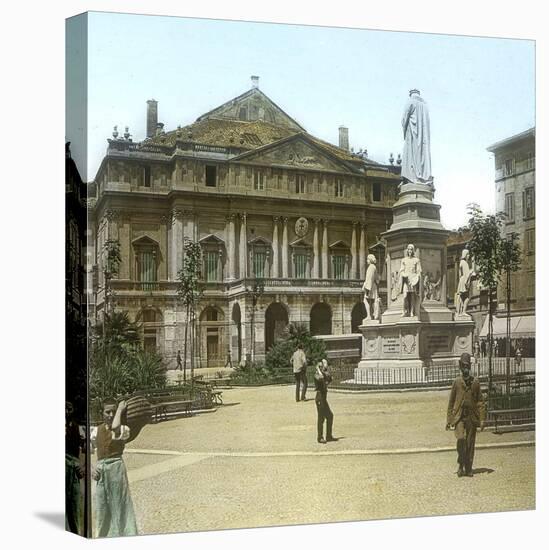 Milan (Italy), the Great Theatre of La Scala and the Monument to Leonarda Da Vinci-Leon, Levy et Fils-Stretched Canvas