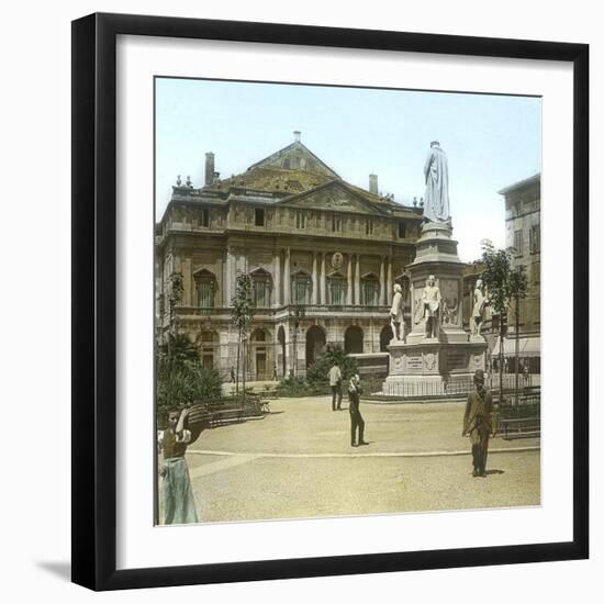 Milan (Italy), the Great Theatre of La Scala and the Monument to Leonarda Da Vinci-Leon, Levy et Fils-Framed Photographic Print