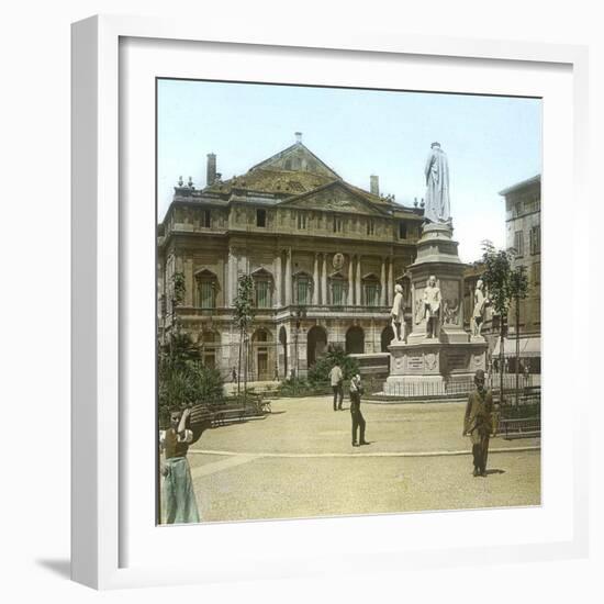 Milan (Italy), the Great Theatre of La Scala and the Monument to Leonarda Da Vinci-Leon, Levy et Fils-Framed Photographic Print