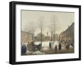 Milan, Piazza Borromeo under Snow-Angelo Inganni-Framed Giclee Print