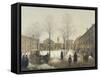 Milan, Piazza Borromeo under Snow-Angelo Inganni-Framed Stretched Canvas