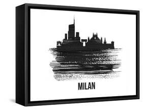 Milan Skyline Brush Stroke - Black II-NaxArt-Framed Stretched Canvas